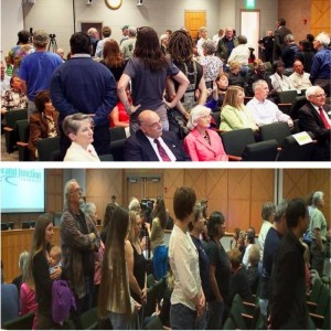 Two views of citizens turning their backs on Brainard at his swearing in ceremony May 6, 2013. (Photo Credit: Demand Rick Brainard Resign Grand Junction Facebook page)